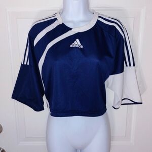 Rare Vintage Adidas Blue White Stripe Sporty Crop Top Jersey